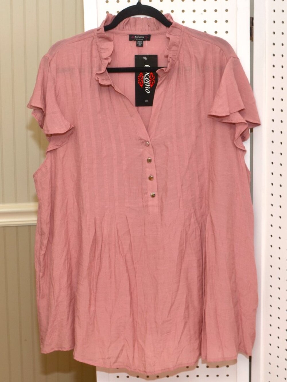 Plus Size 3X Cocomo Light Blush Pink Short Flutter Sleeve Blouse NWT